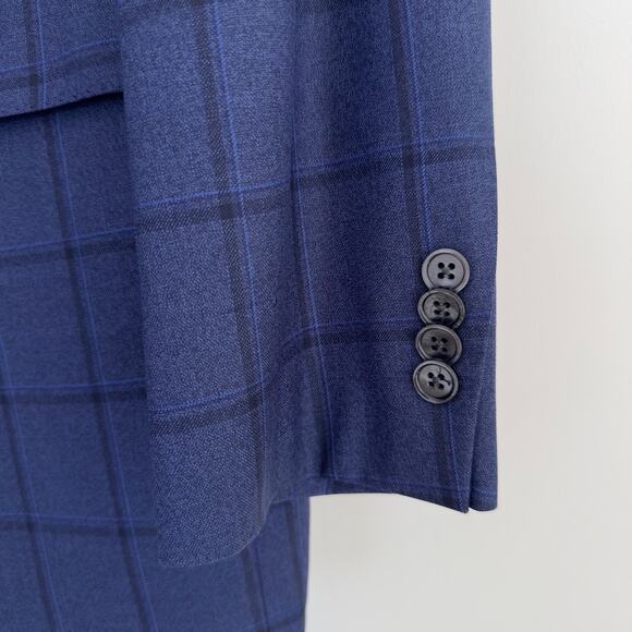 David Donahue Sport Coat Mens 44L Blue Plaid Connor Wool Dinner Jacket Yacht - Picture 3 of 13